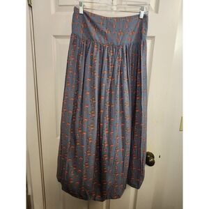 Natural Life Skirt Size Large Blue Floral Boho Maxi Pull On Cottage Slit Smocked